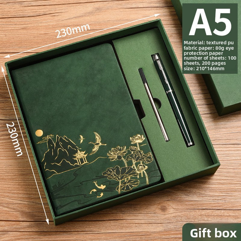A5 Imitation Leather Notebook Gift Set with Gold Stamping