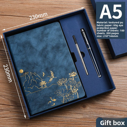 A5 Imitation Leather Notebook Gift Set with Gold Stamping