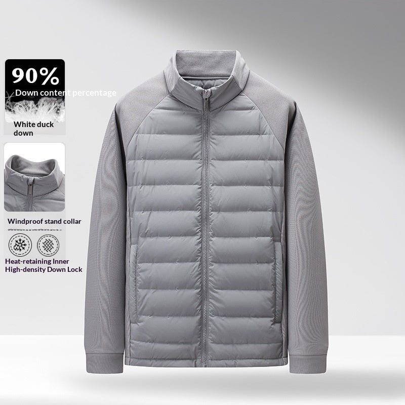 Buy Men’s Stand-Up Collar Patchwork Down Jacket – Warm & Light