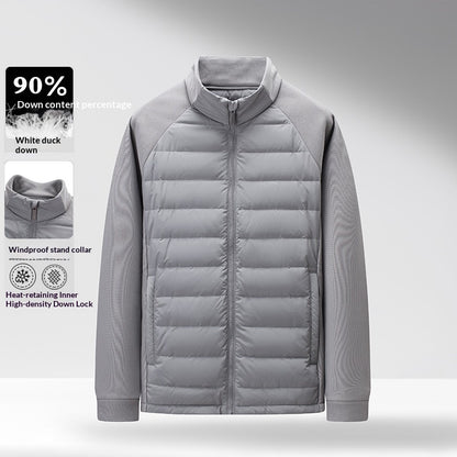 Buy Men’s Stand-Up Collar Patchwork Down Jacket – Warm & Light
