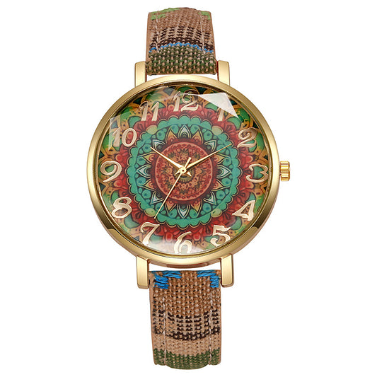 Round Floral Design Multicolored Casual Quartz Watch
