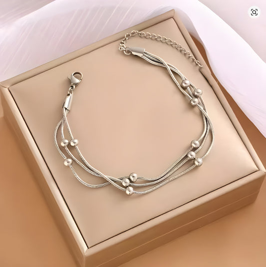 Buy Stainless Steel Three-Layer Beaded Bracelet Trendy Titanium