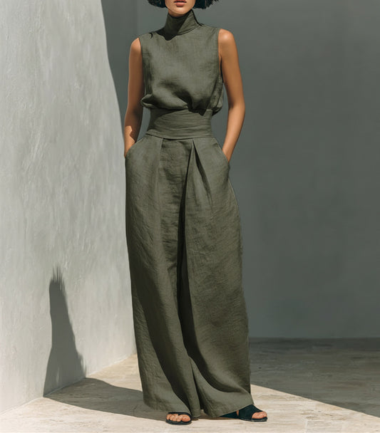 Women’s Cotton-Linen Casual Suit Sleeveless Pants for Comfort