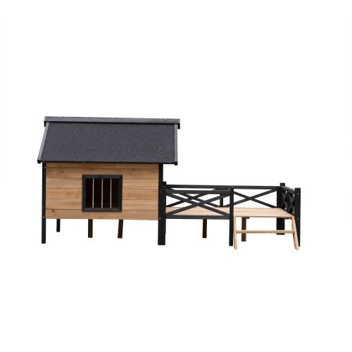 Outdoor Large Cabin Style Wooden Kennel With Porch for Dogs
