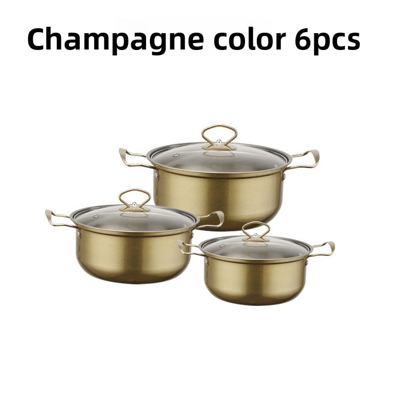 Stainless Steel Cookware Set Glass Lid Pots and Pans Kitchen