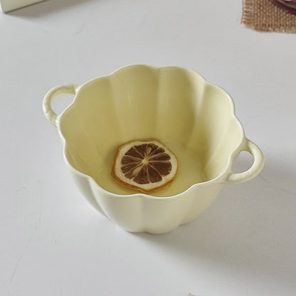 Cream Style Double Ear Soup Bowl for Dining and Meals
