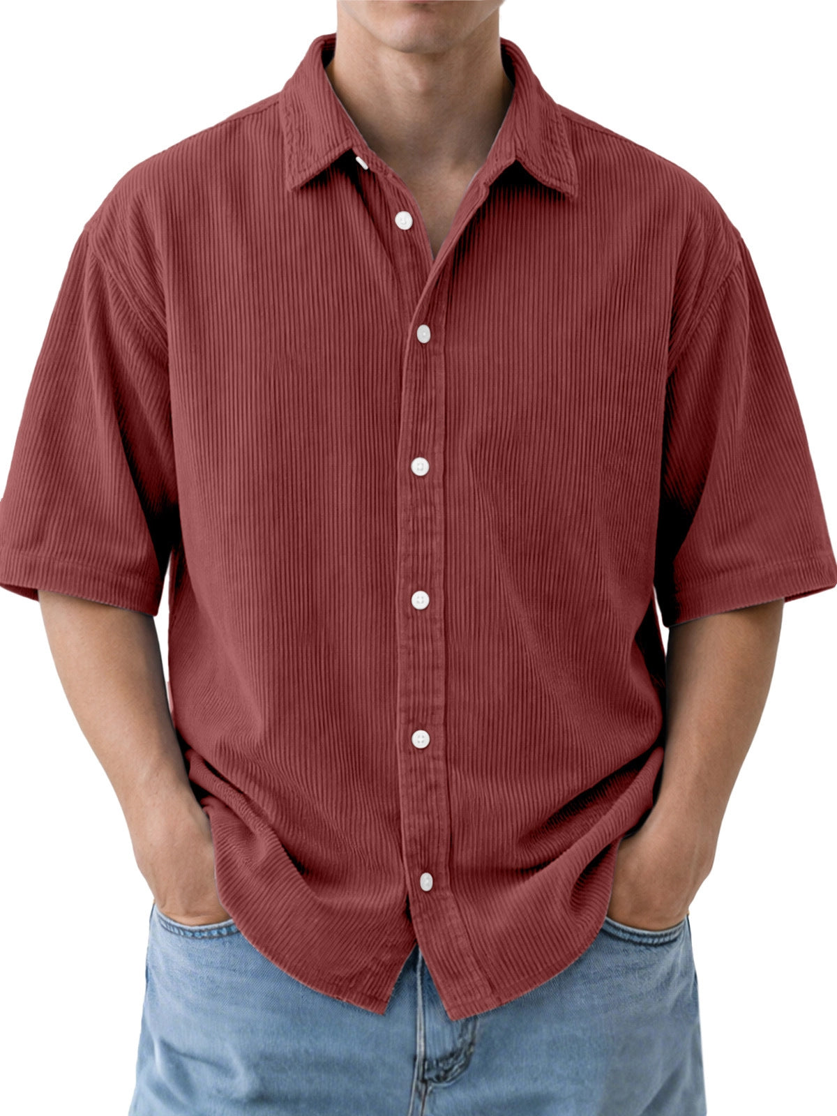 Buy Men’s Loose-Fit Corduroy Short-Sleeve Shirt Online