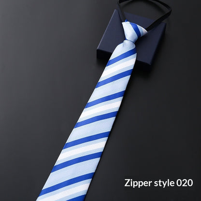 Mens Business Formal Zipper Tie With Blue Stripes for Office