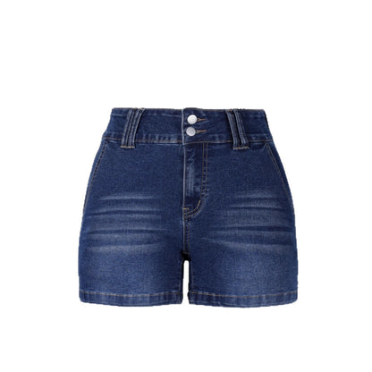 Retro Women’s Low-Waist Deep-Blue Denim Shorts American Style