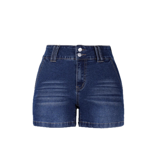 Retro Women’s Low-Waist Deep-Blue Denim Shorts American Style