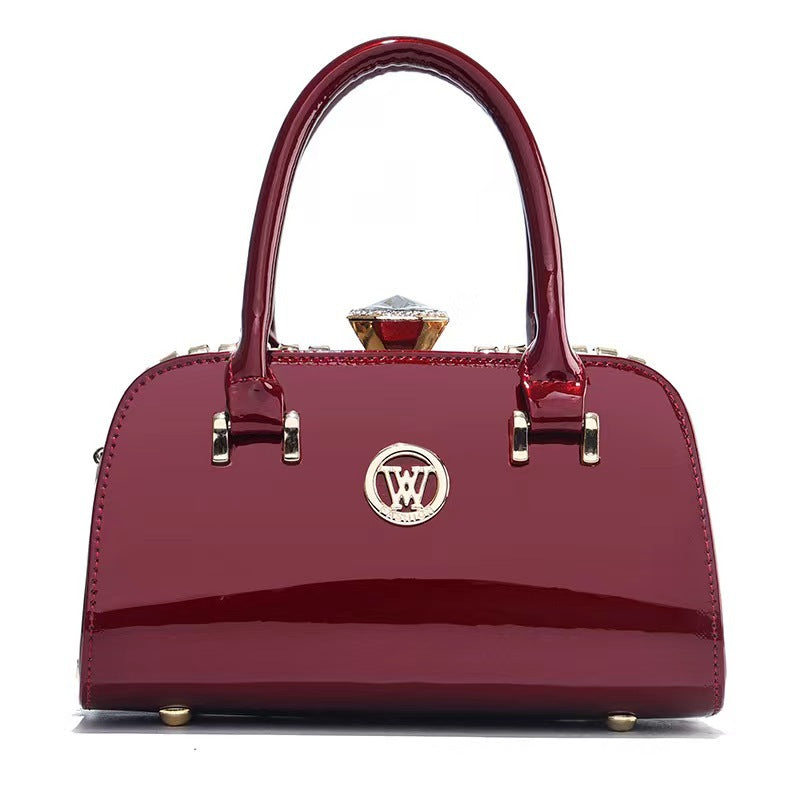 Shiny Leather Diamond Embellished Women's Evening Clutch