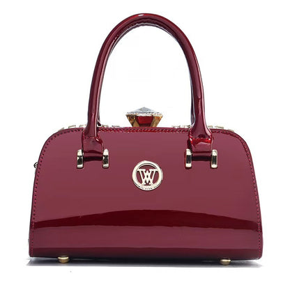 Shiny Leather Diamond Embellished Women's Evening Clutch