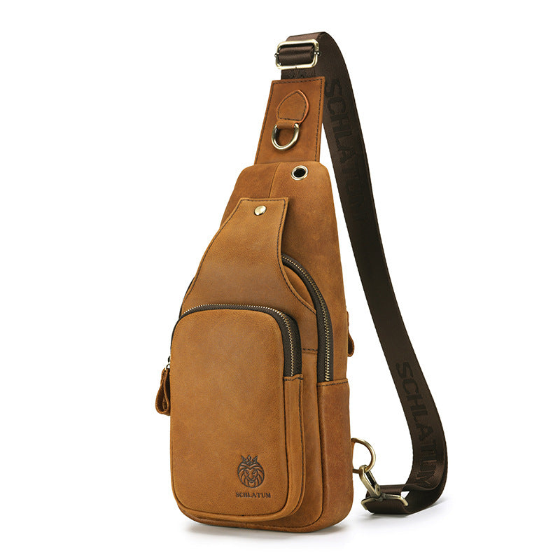 Men’s Cowhide Leather Crossbody Sling Bag Vintage.