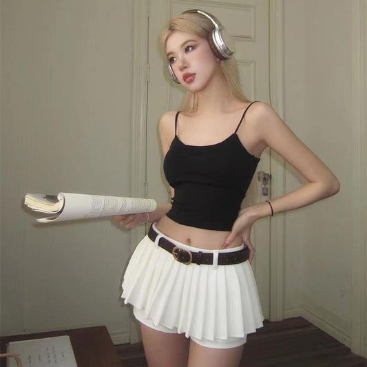 A backless halter top with a chest pad