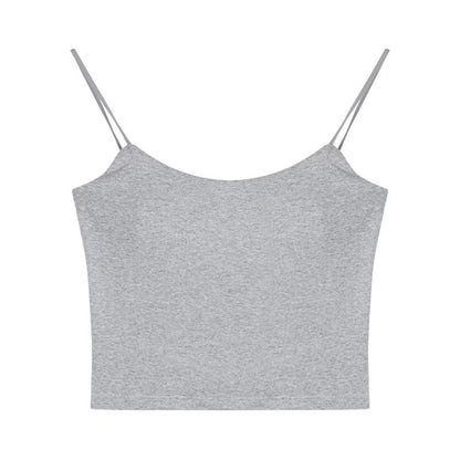 A backless halter top with a chest pad