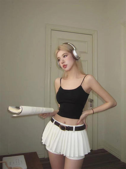 A backless halter top with a chest pad