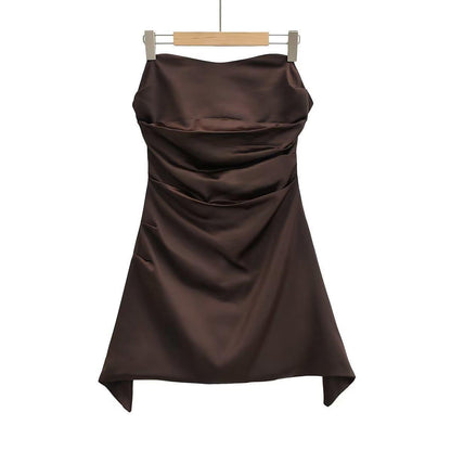 A belted fishbone off-the-shoulder dress