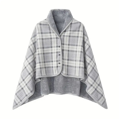 A buttoned shawl blanket for lunch break
