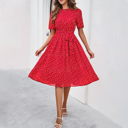 A casual and elegant polka dot tie long dress