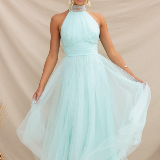 A cinched-neck gauze dress