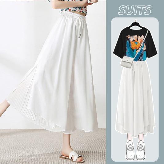 A complete set of chiffon pants and a women's T-shirt