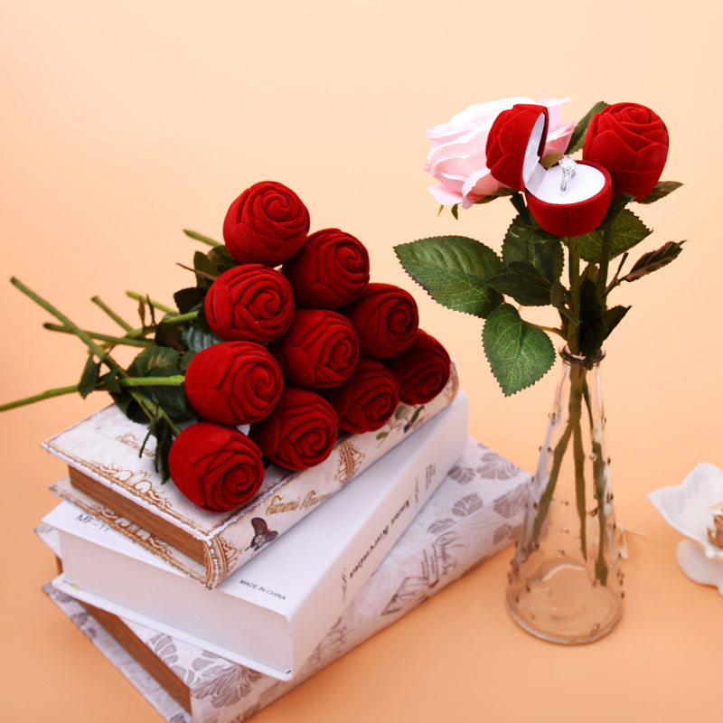 A creative ring box with a rose