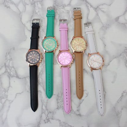 A fake three-eye double-layer leather strap ladies' watch