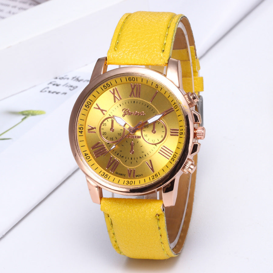 A fake three-eye double-layer leather strap ladies' watch