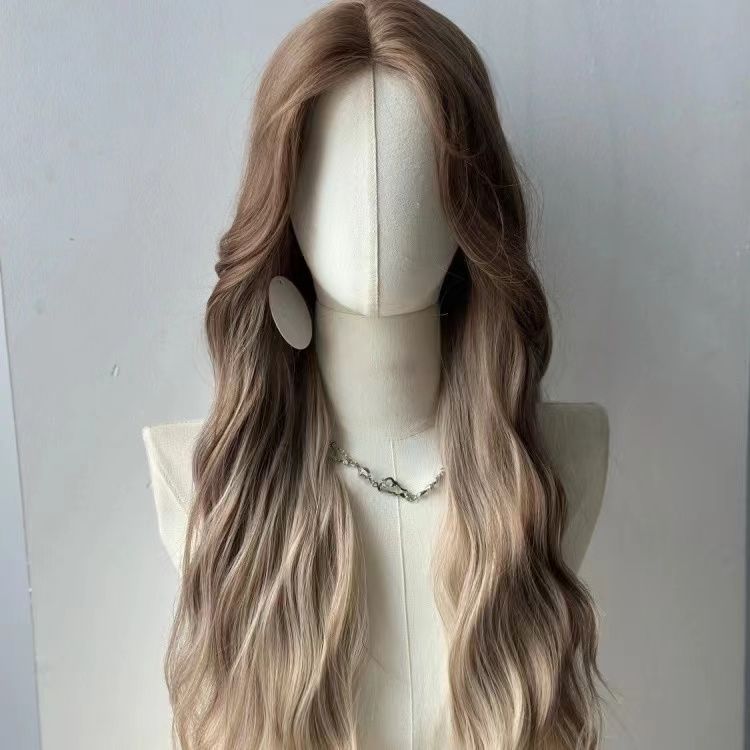 A full-length wig for women with lace long curly hair on the forehead