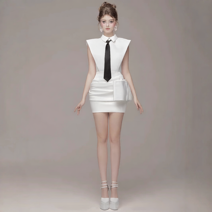 A gentle white elegant tie dress