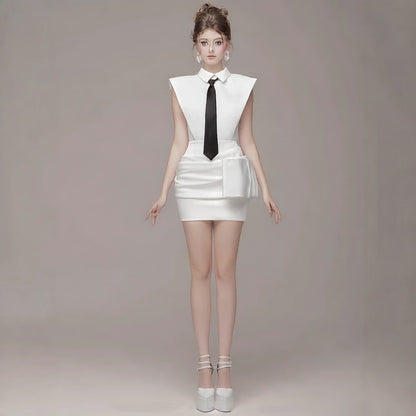 A gentle white elegant tie dress