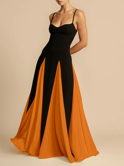 A halter dress with a large skirt hem