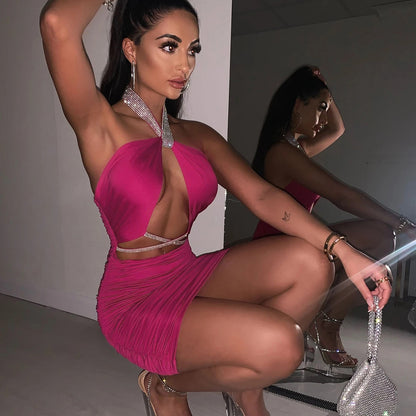 A halter-neck backless dress