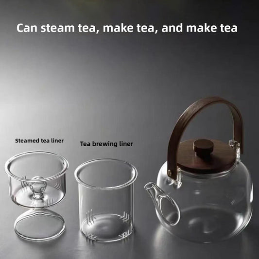A high borosilicate teapot for brewing tea around a stove