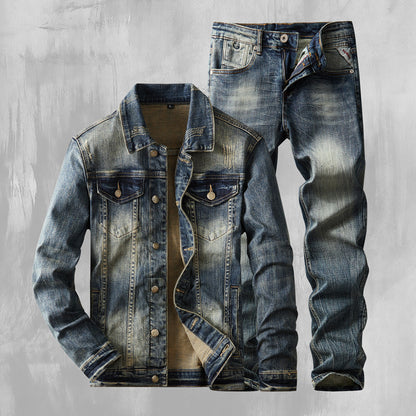 A high-end stretch denim suit for men