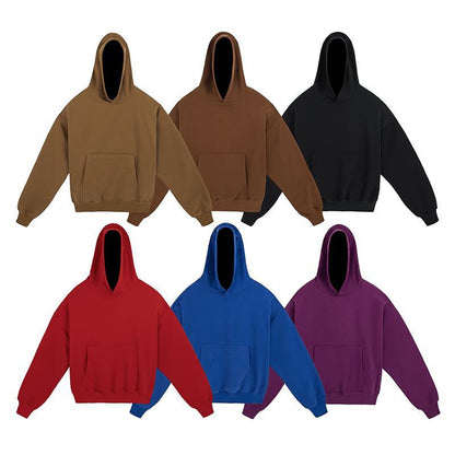 A hooded double-layer solid-color sweatshirt