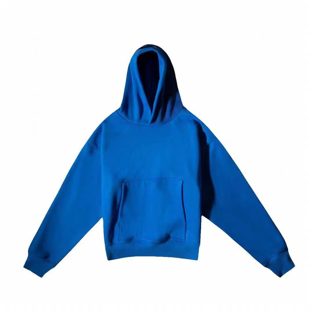 A hooded double-layer solid-color sweatshirt