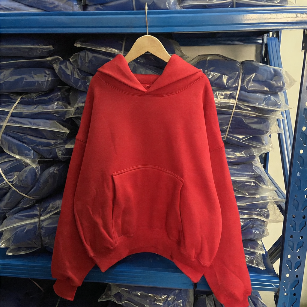A hooded double-layer solid-color sweatshirt