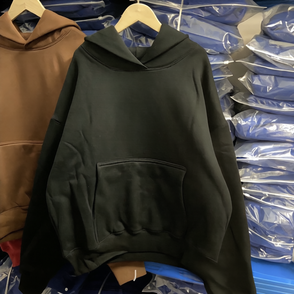 A hooded double-layer solid-color sweatshirt