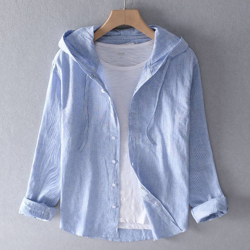 A hooded long-sleeved solid-color shirt