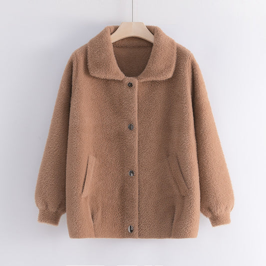 A knitted cardigan imitating mink wool for middle-aged and elderly people