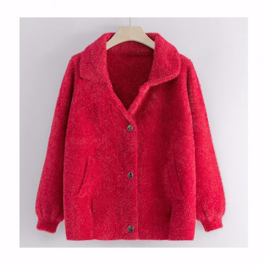A knitted cardigan imitating mink wool for middle-aged and elderly people