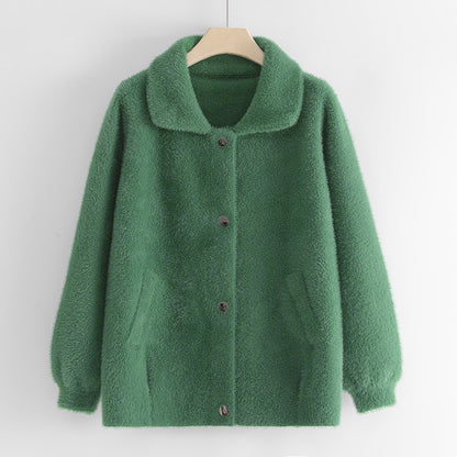 A knitted cardigan imitating mink wool for middle-aged and elderly people