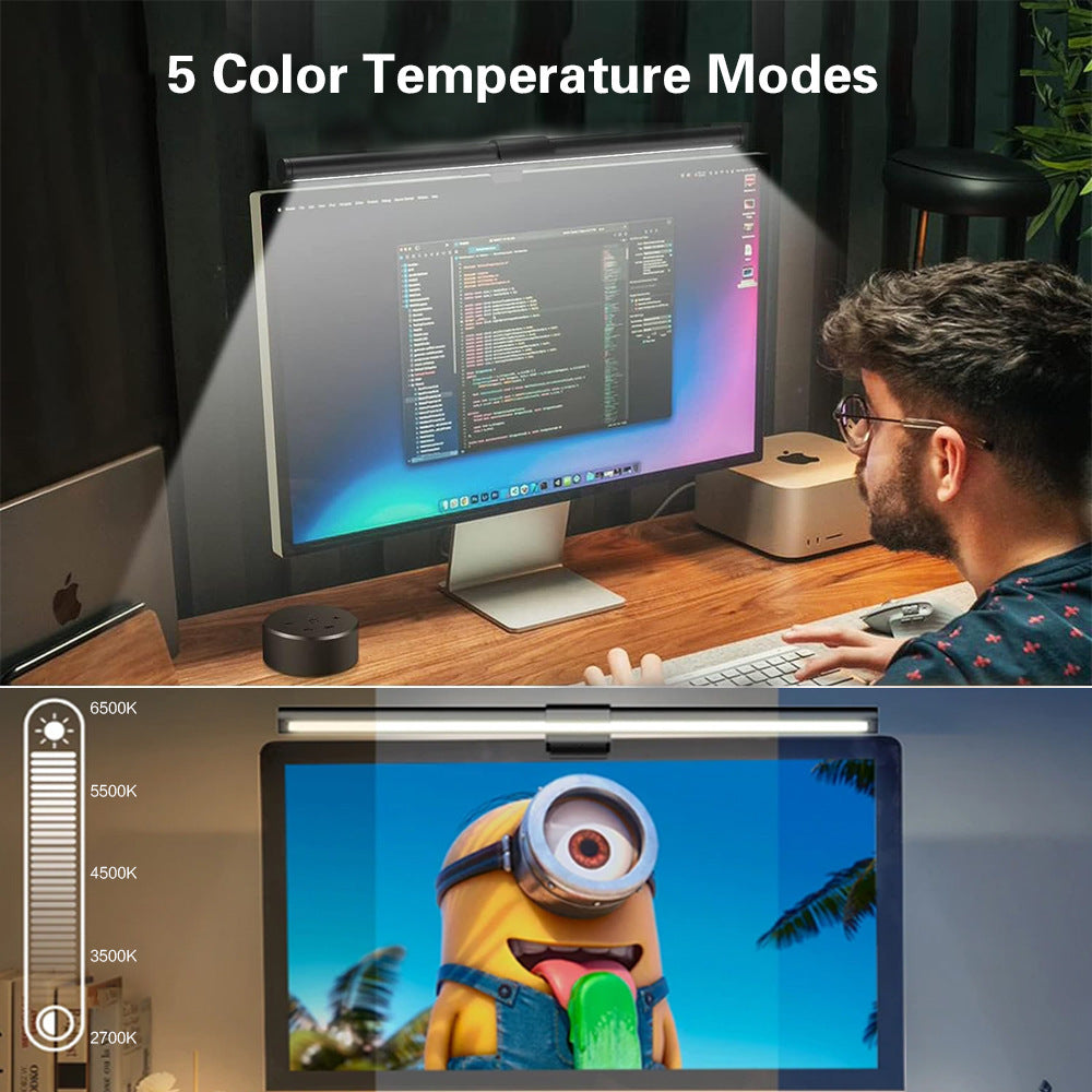 A light is hung on the computer screen