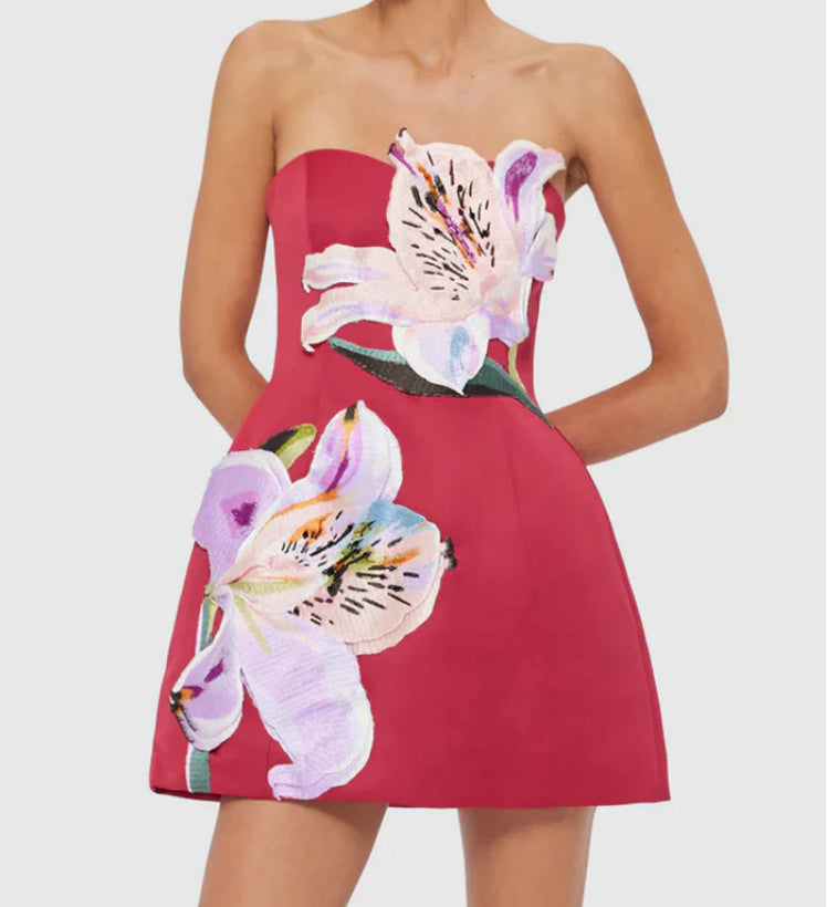 A-Line Skirt Tube Top Short Dress