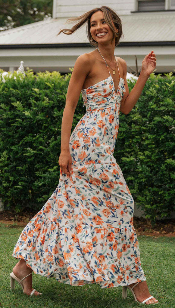 A long dress with a large collage