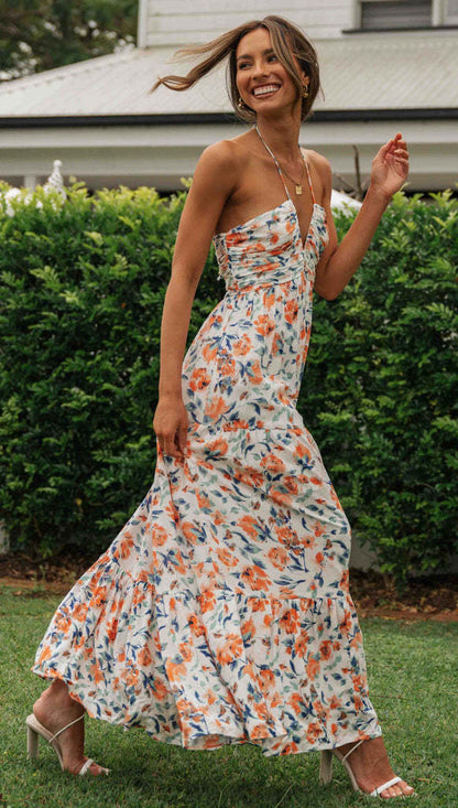 A long dress with a large collage