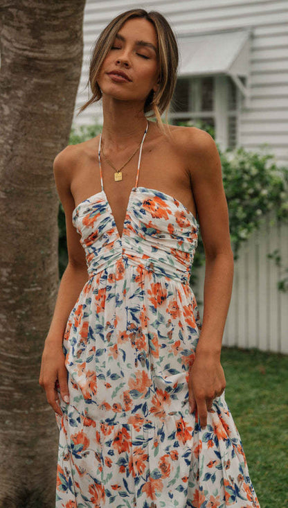 A long dress with a large collage