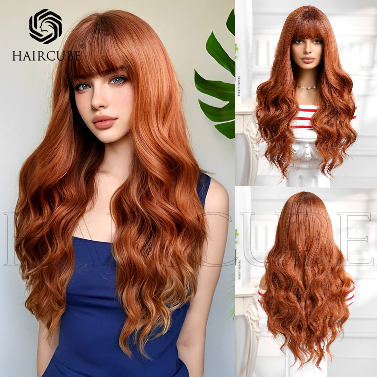 A long orange natural big wavy wig for women
