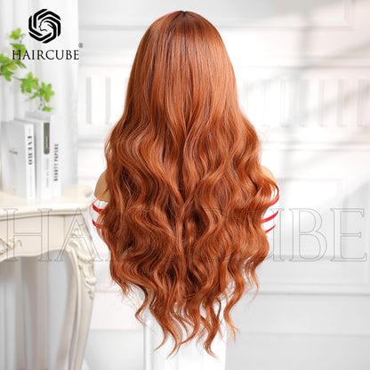 A long orange natural big wavy wig for women